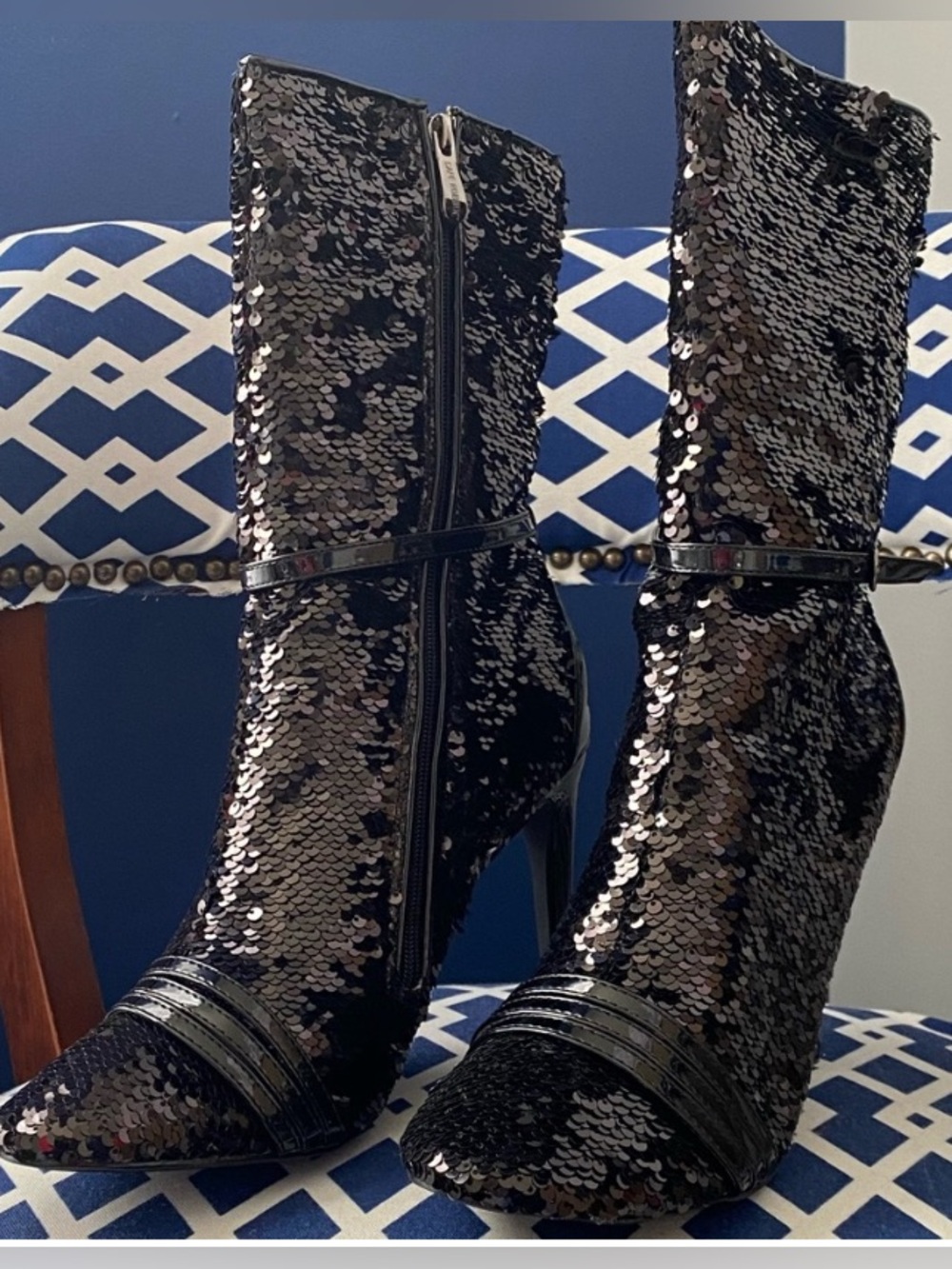 Black Sequin Ankle Boots Size 11